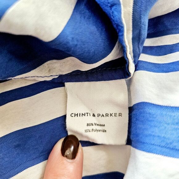 Chinti & Parker Blue Striped Crepe Parasol V-Neck Faux Wrap Oversized Dress 10 - Picture 8 of 8